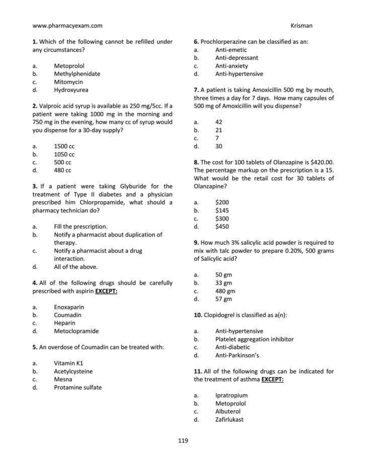 Printable Pharmacy Technician Math Worksheets