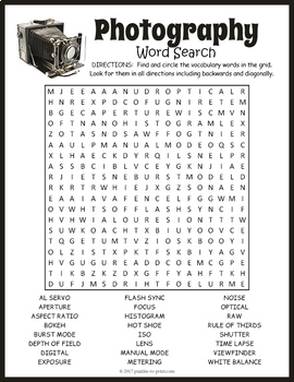 PHOTOGRAPHY Word Search Puzzle Worksheet Activity By Puzzles To Print