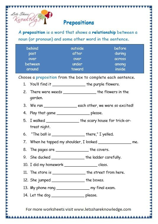 Grade 3 Grammar Topic 17 Prepositions Worksheets Free Worksheets Samples
