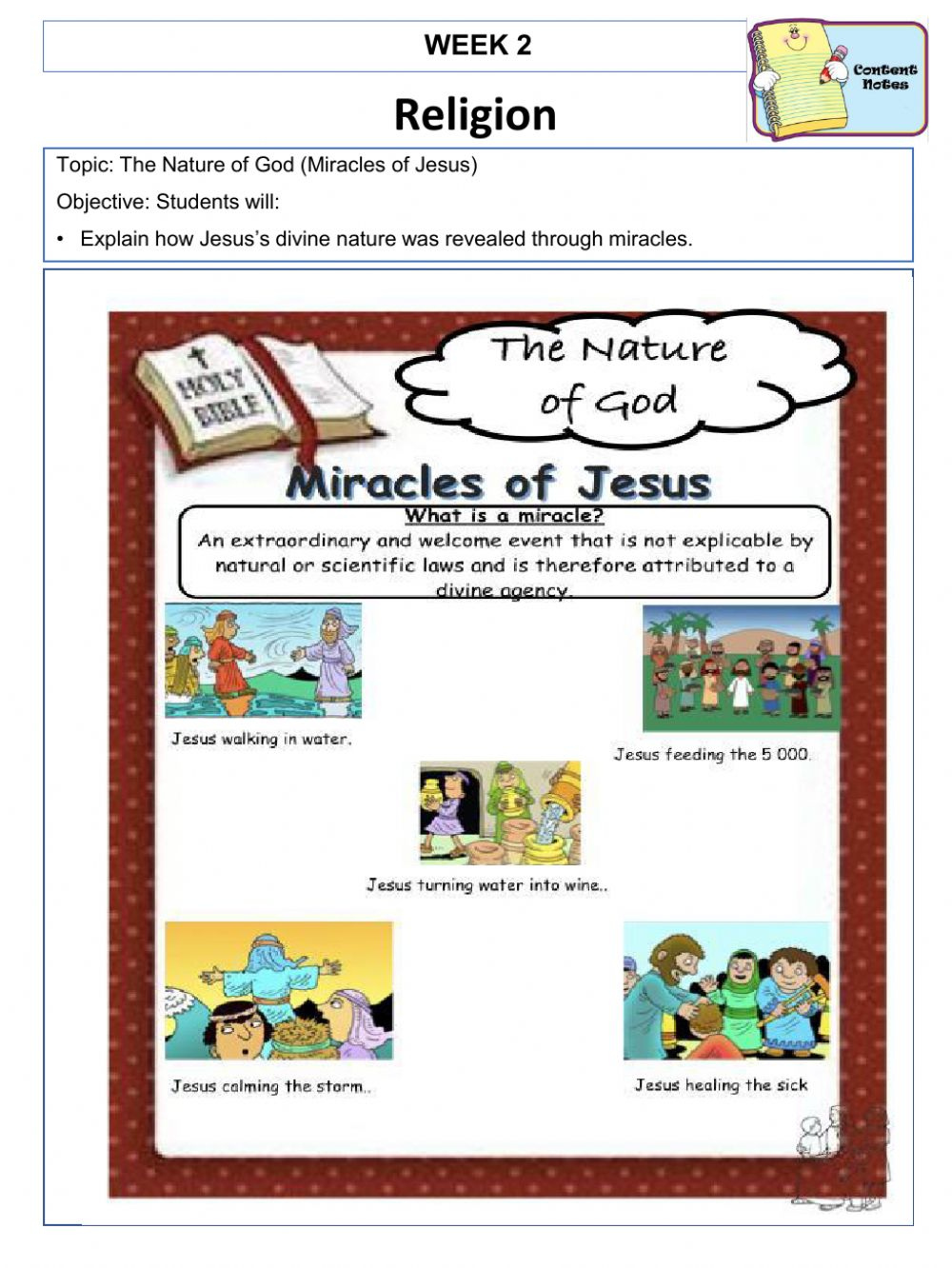 Miracles Of Jesus Worksheet