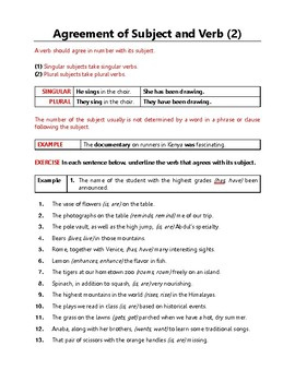 Subject Verb Agreement Worksheets High School Grammar TEST PREP 