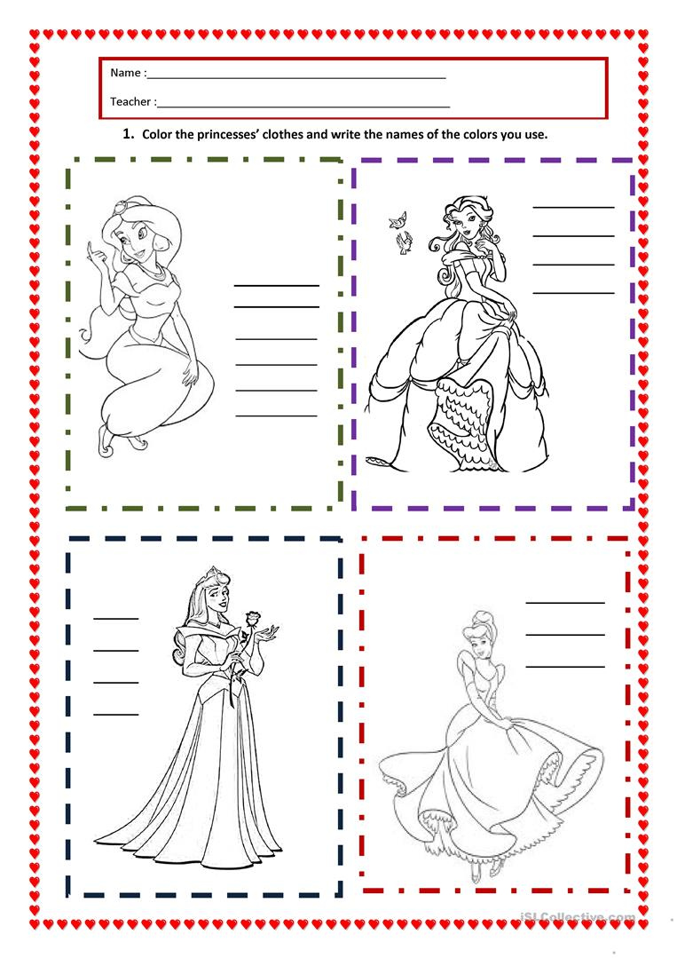 Princesses Colors Worksheet Free ESL Printable Worksheets Made By 
