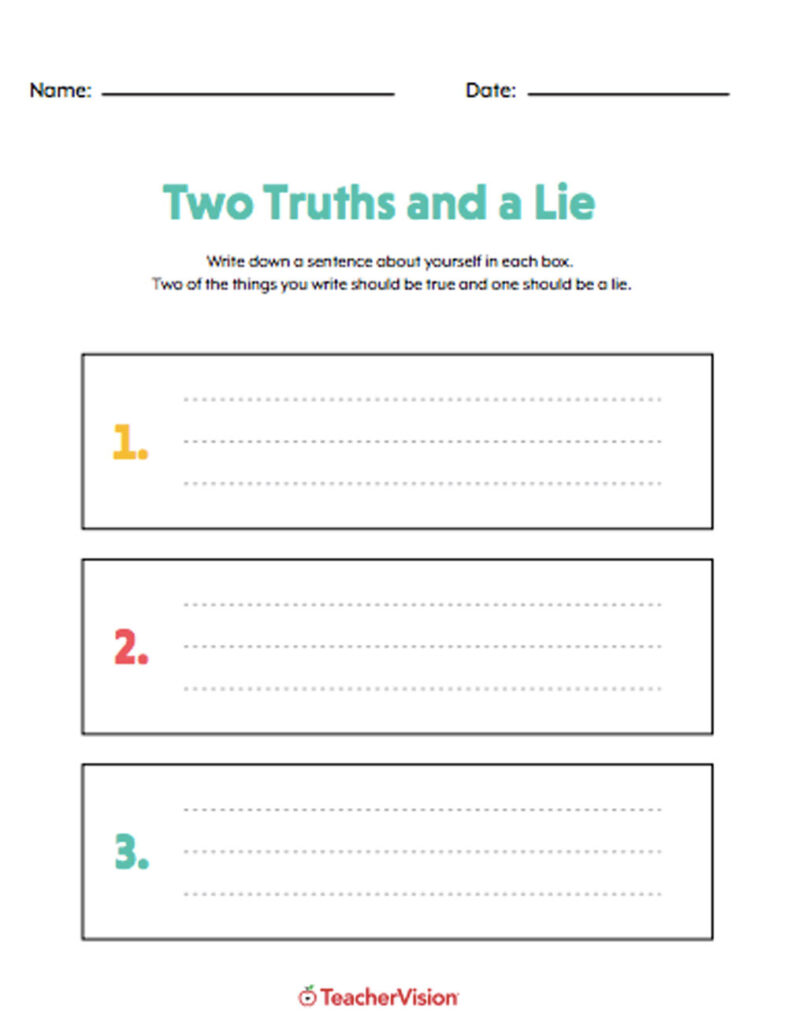 Two Truths And A Lie Printable Worksheet