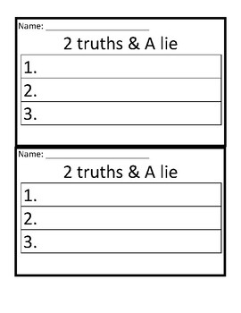 Two Truths And A Lie Worksheet