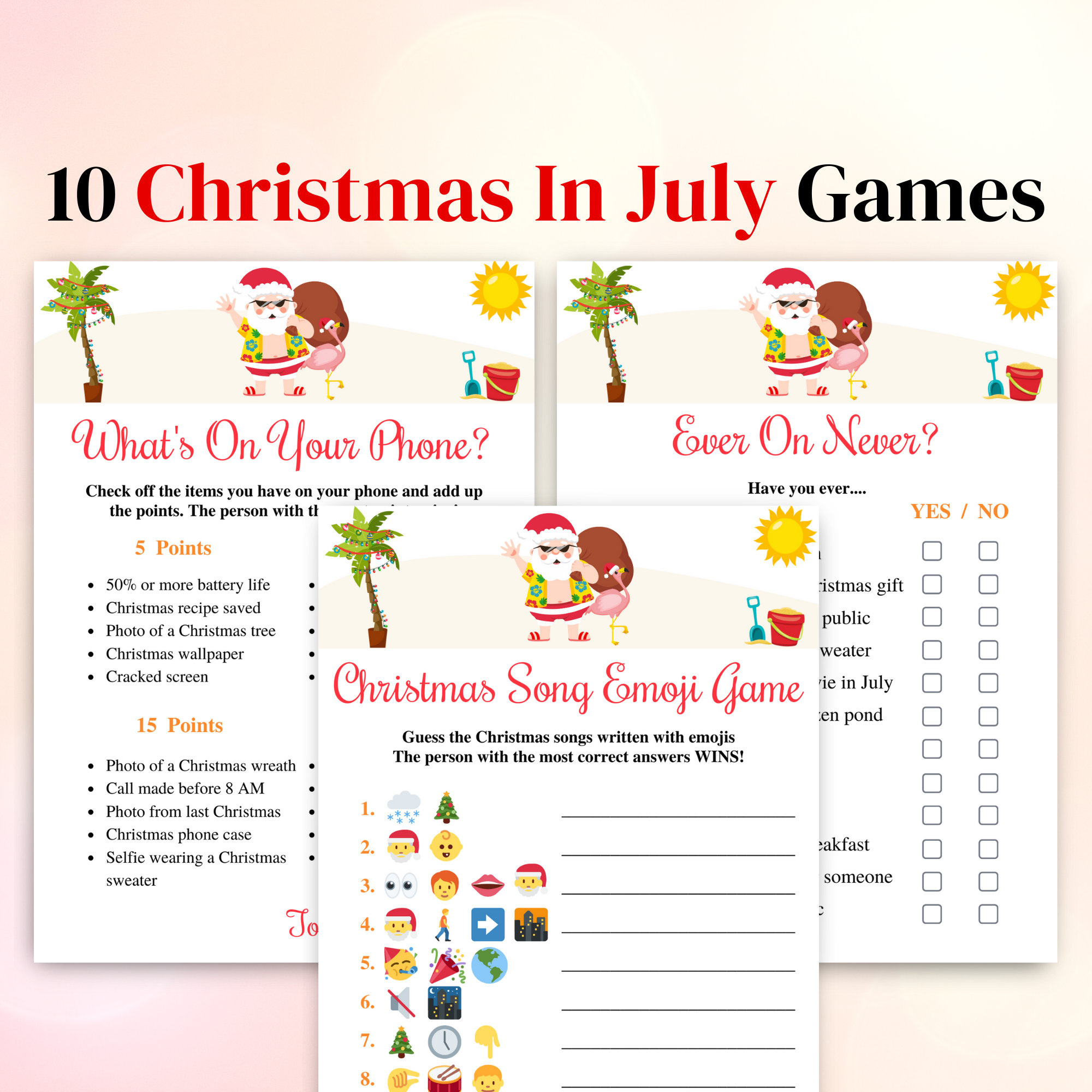 10 Printable Christmas In July Games Tropical Christmas Game Pack with regard to Christmas In July Worksheets