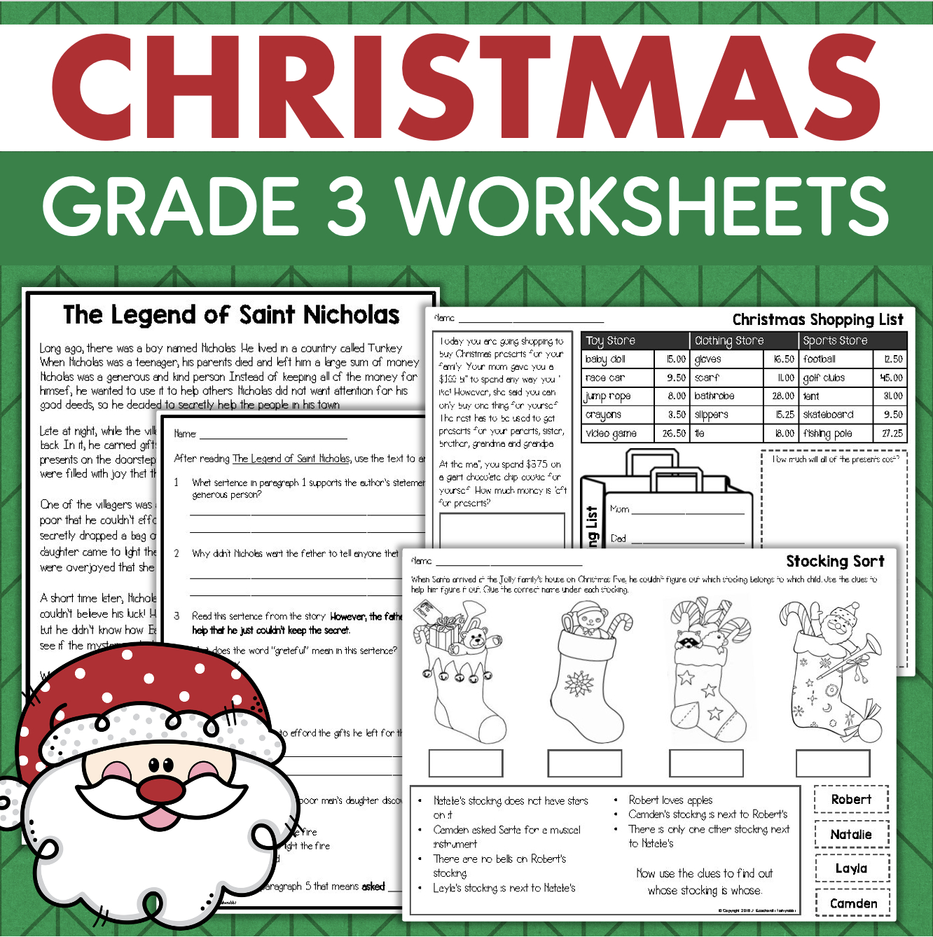 3Rd Grade Christmas Reading And Math Worksheets Holiday Winter for Christmas 3rd Grade Worksheets