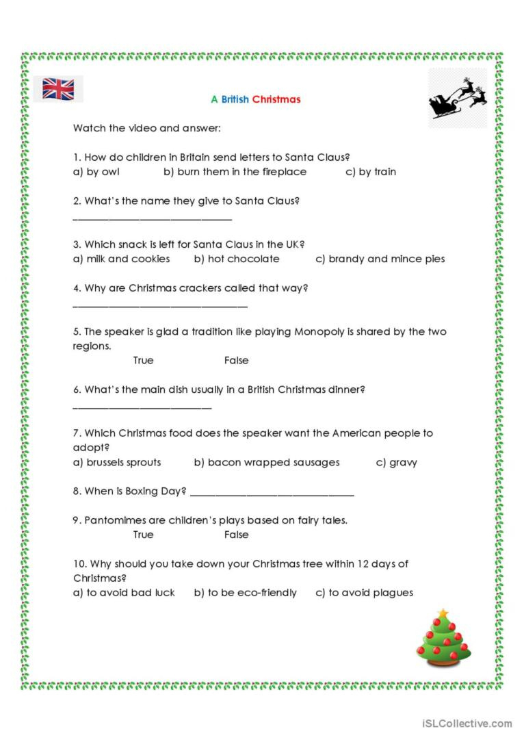 A British Christmas: English Esl Worksheets Pdf &amp;amp; Doc with Christmas In Britain Worksheet