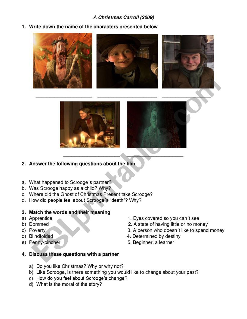 A Christmas Carol (2009 Movie) Worksheet - Esl Worksheeterik0308 inside A Christmas Carol The Story Worksheet B