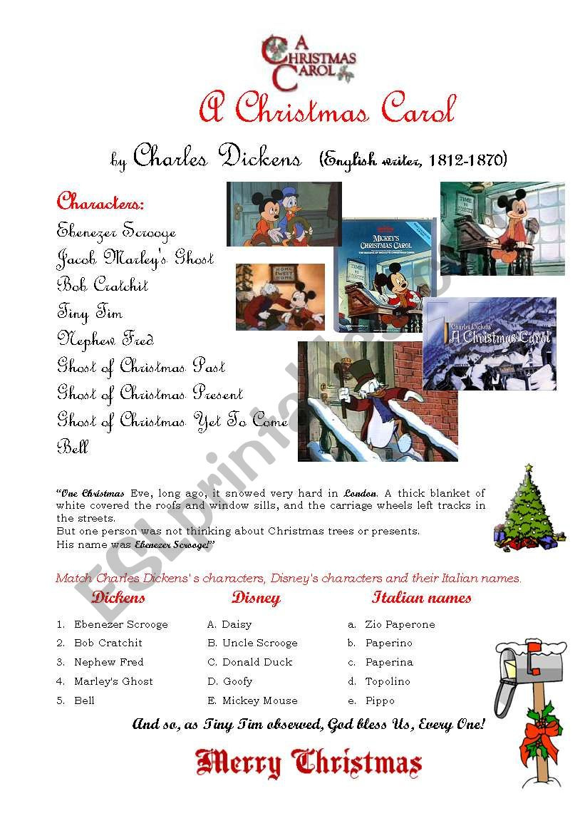 A Christmas Carol - Esl Worksheetcustomer for Christmas Carol Worksheets Free