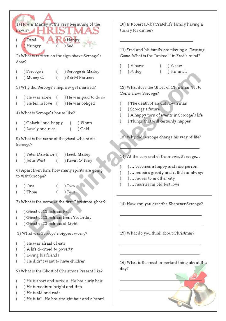 A Christmas Carol Movie Worksheet