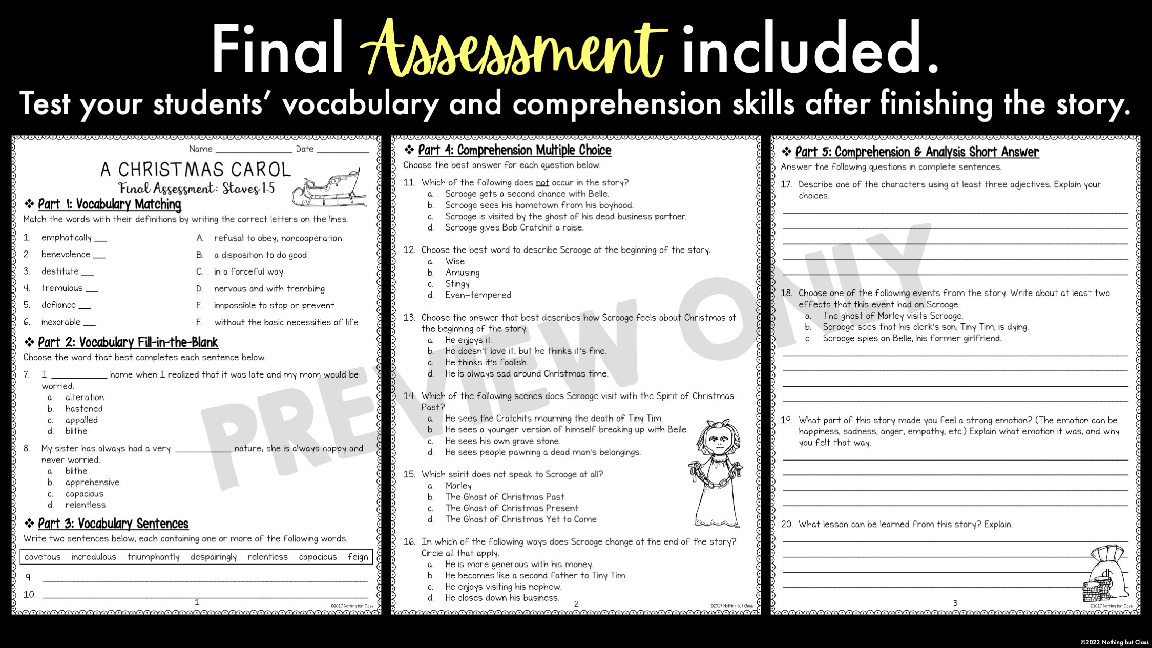 A Christmas Carol Novel Study Unit | Comprehension Questions With intended for A Christmas Carol Figurative Language Worksheet Answers