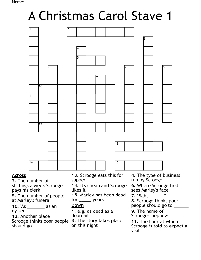 A Christmas Carol Stave 1 Crossword - Wordmint with A Christmas Carol Stave 1 Worksheet