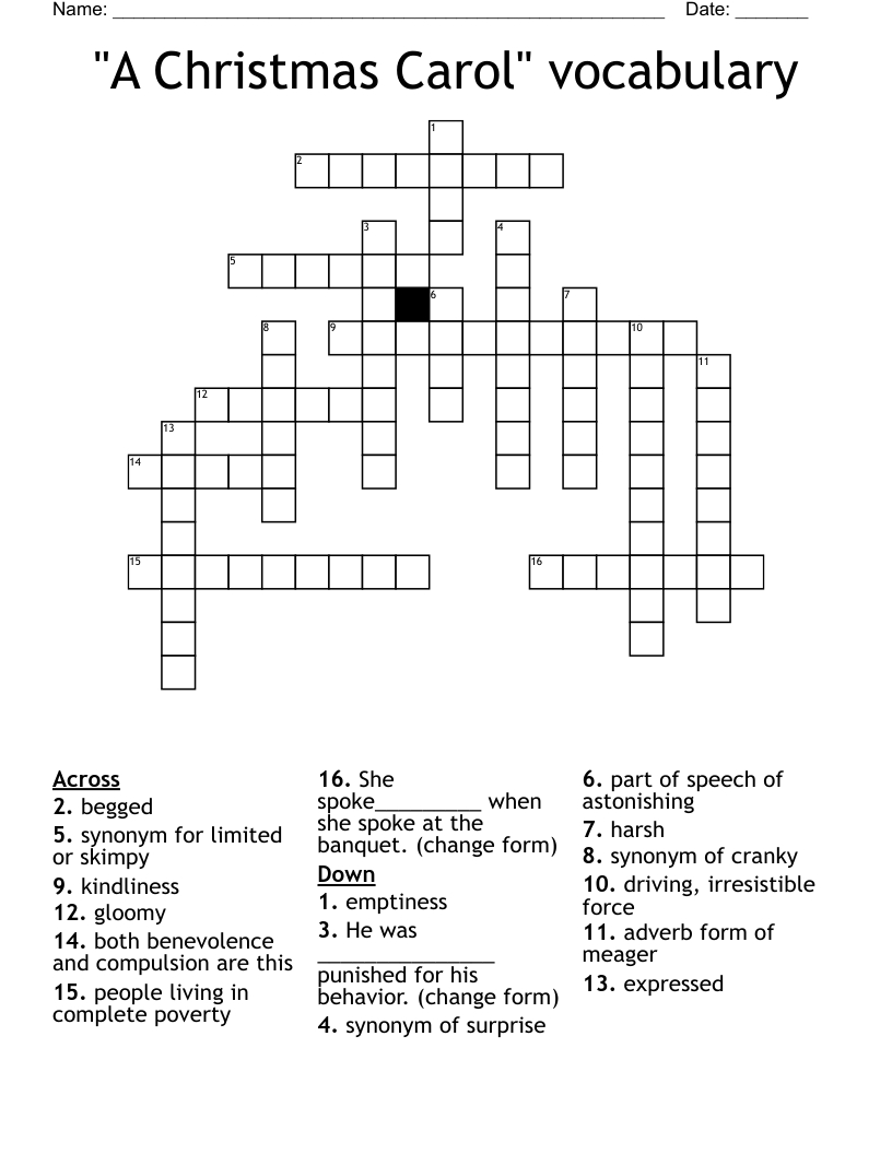 A Christmas Carol&amp;quot; Vocabulary Crossword - Wordmint with A Christmas Carol Vocabulary Worksheet