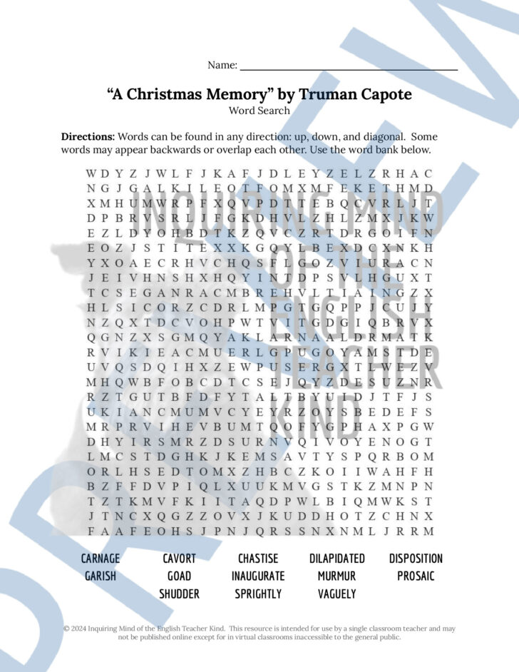 A Christmas Memory Worksheet Answers