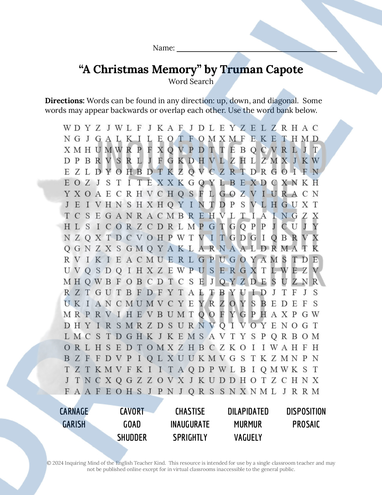 A Christmas Memorytruman Capote Vocabulary Games And throughout A Christmas Memory Worksheet Answers