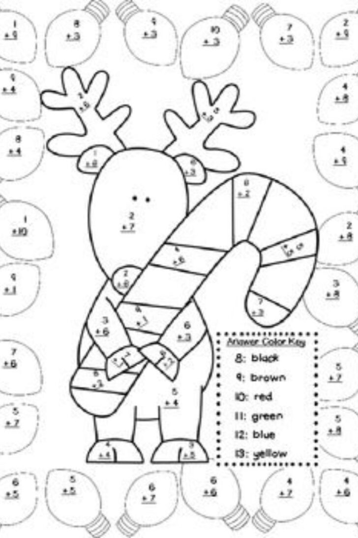 Addition and Subtraction Christmas Coloring Worksheets