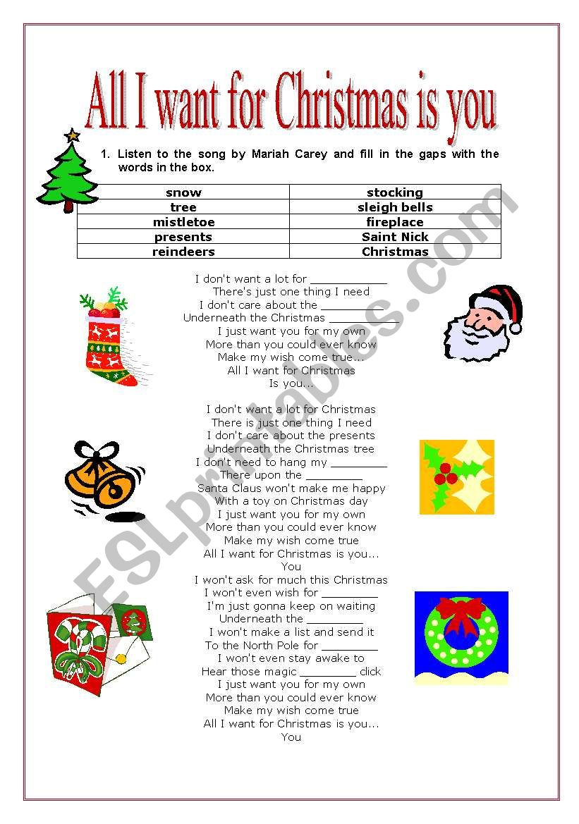 All I Want For Christmas Is You - Esl Worksheettmira with regard to All I Want For Christmas Worksheet