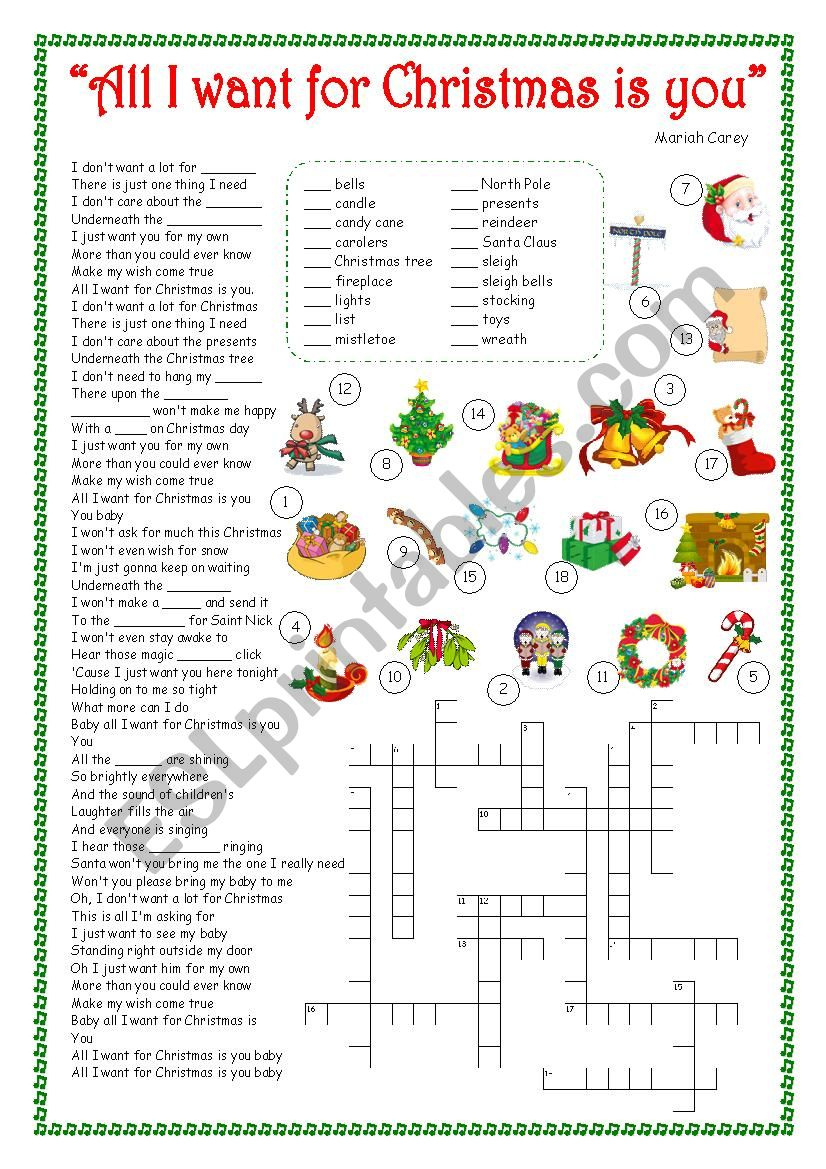 All I Want For Christmas Is You - Song - Esl Worksheetsilvia.patti within All I Want For Christmas Worksheet