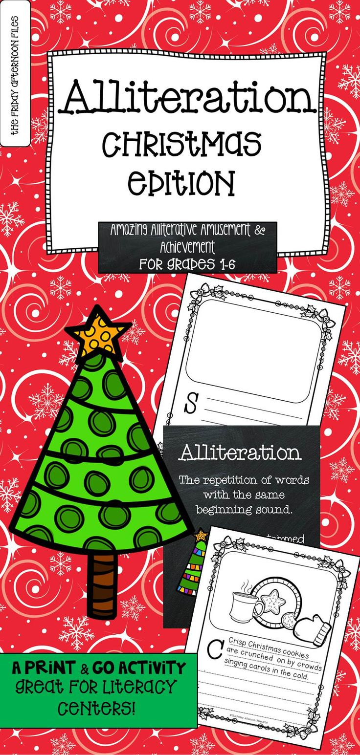 Alliteration: Christmas Edition in Christmas Alliterations Worksheet