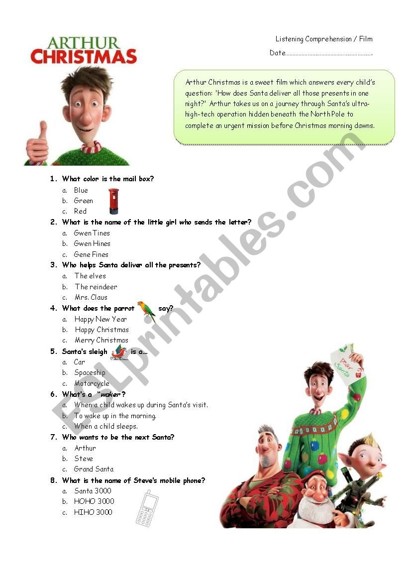 Arthur Christmas - Esl Worksheetsanta Fe in Arthur Christmas Worksheet