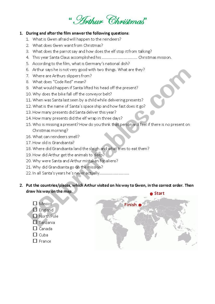 Arthur Christmas - Esl Worksheetteachbla with Arthur Christmas Worksheet