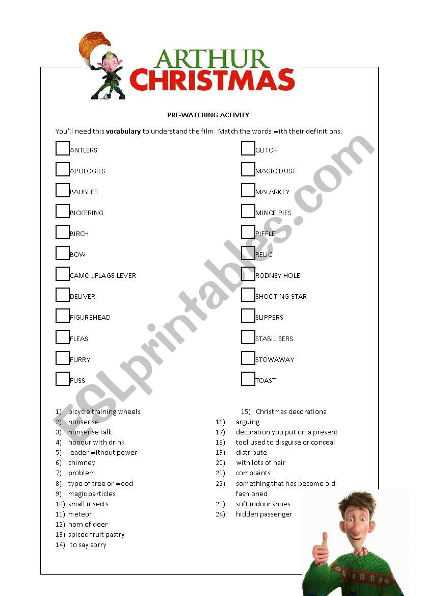 Arthur Christmas (Pre-Watching Activity) - Esl Worksheetelenapaat regarding Arthur Christmas Worksheet