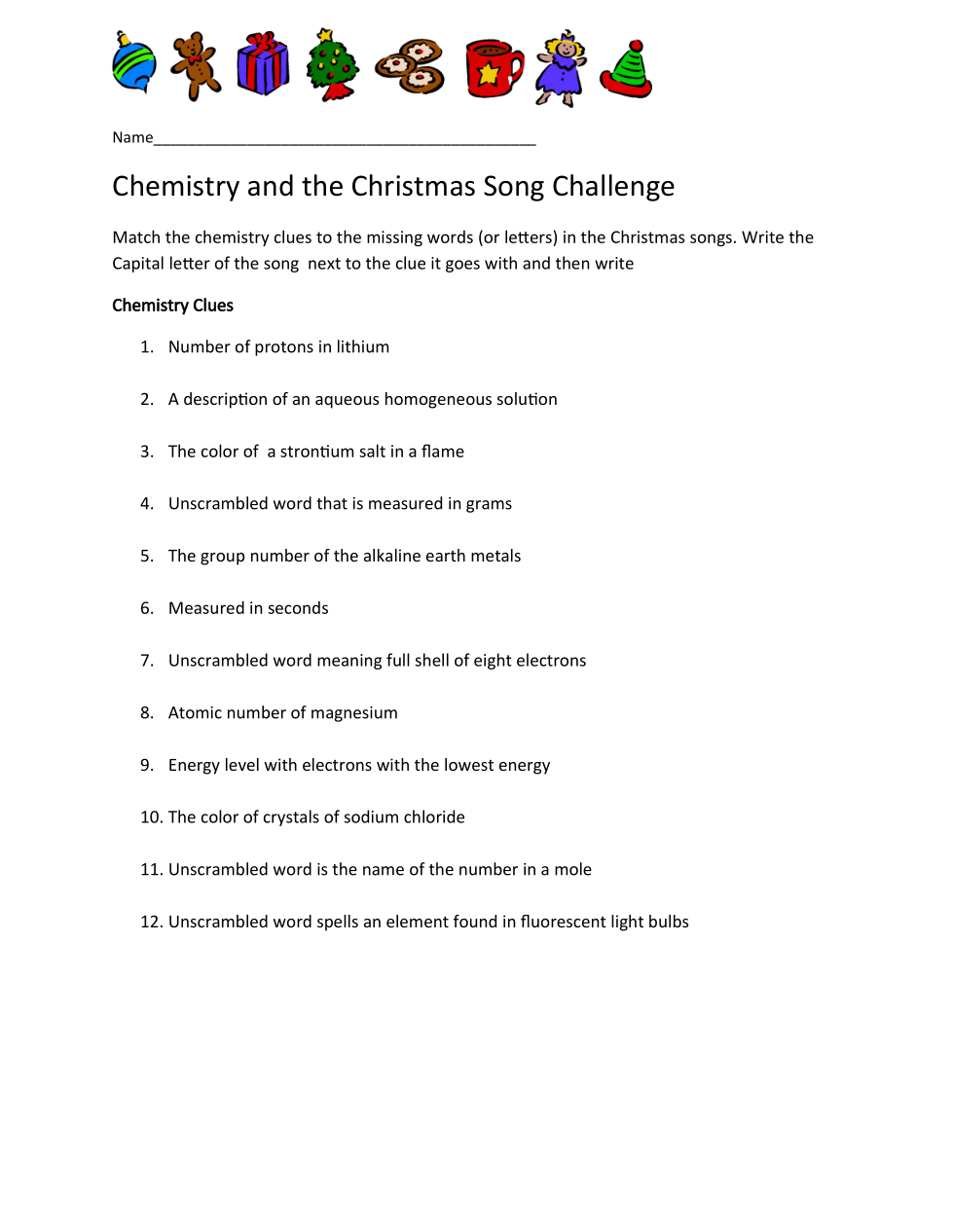 Chemistry And Christmas Songs - Elizabeth Endres | Library | Formative in Christmas Chemistry Worksheet Answers