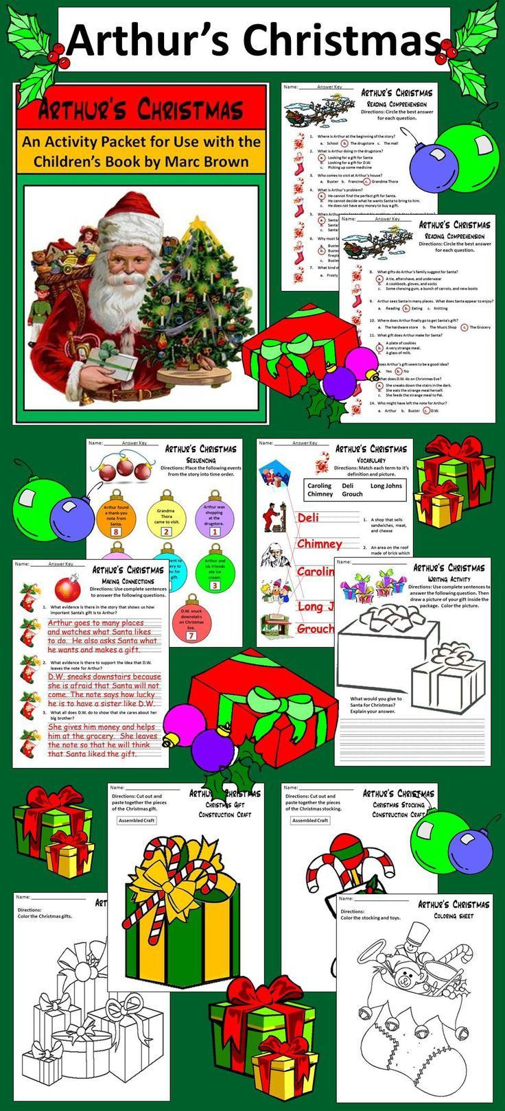 Christmas Activities: Arthur&amp;#039;S Christmas Ela Activity Packet with Arthur Christmas Worksheet