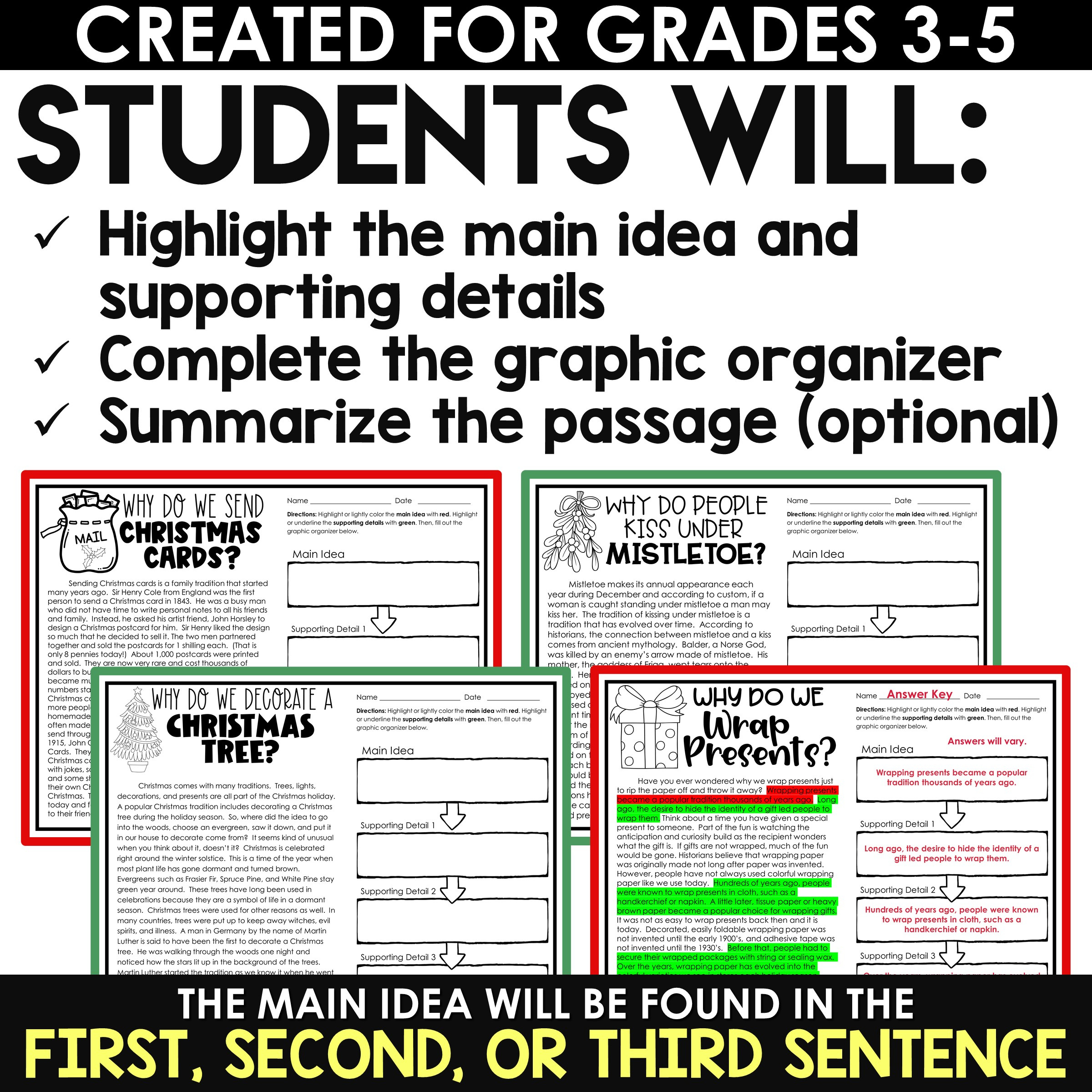 Christmas Activities For Main Idea And Supporting Details - A Love throughout Christmas Main Idea Worksheets