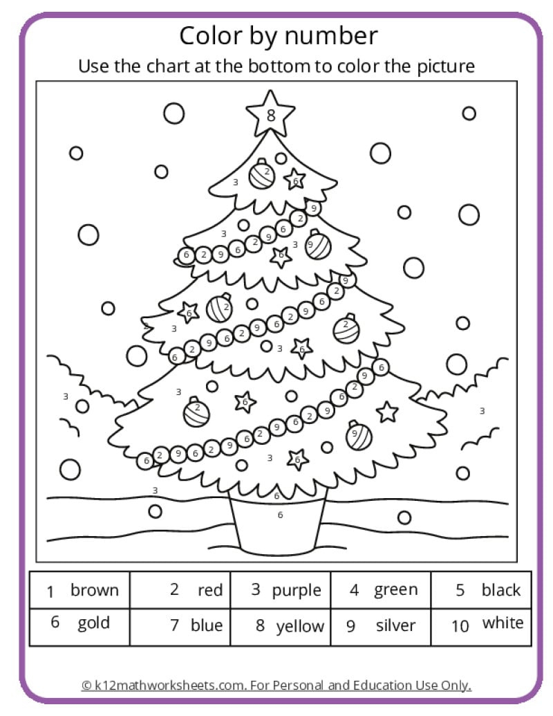 Christmas Colornumber Pages for Christmas Color By Number Math Worksheets