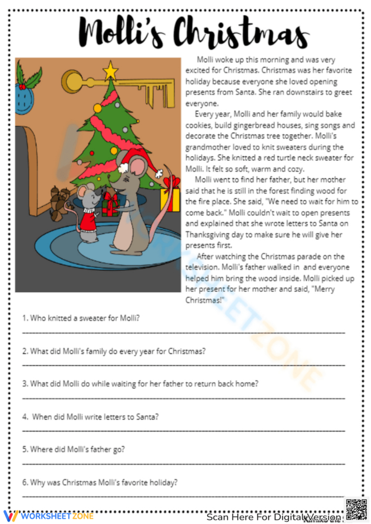 4th Grade Christmas Reading Comprehension Worksheets