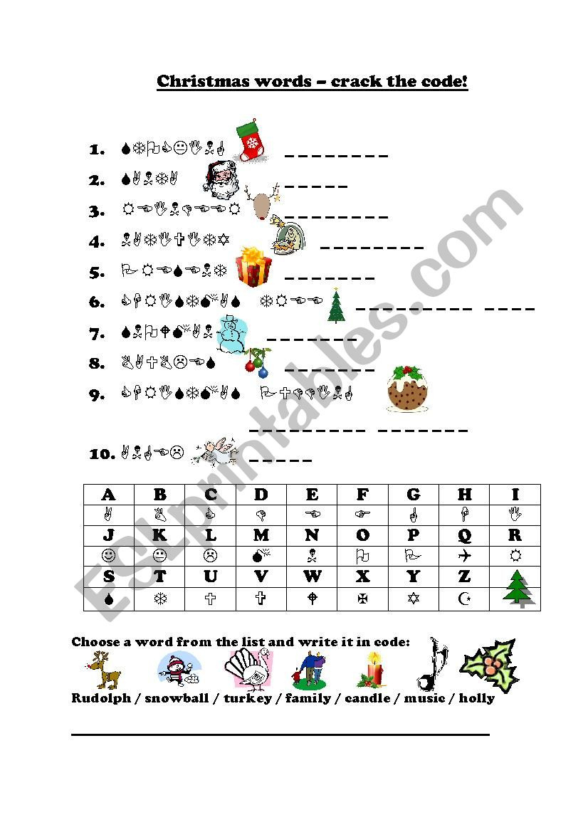 Christmas &amp;quot;Crack The Code&amp;quot; - Esl Worksheetfrausue pertaining to Christmas Crack The Code Worksheets