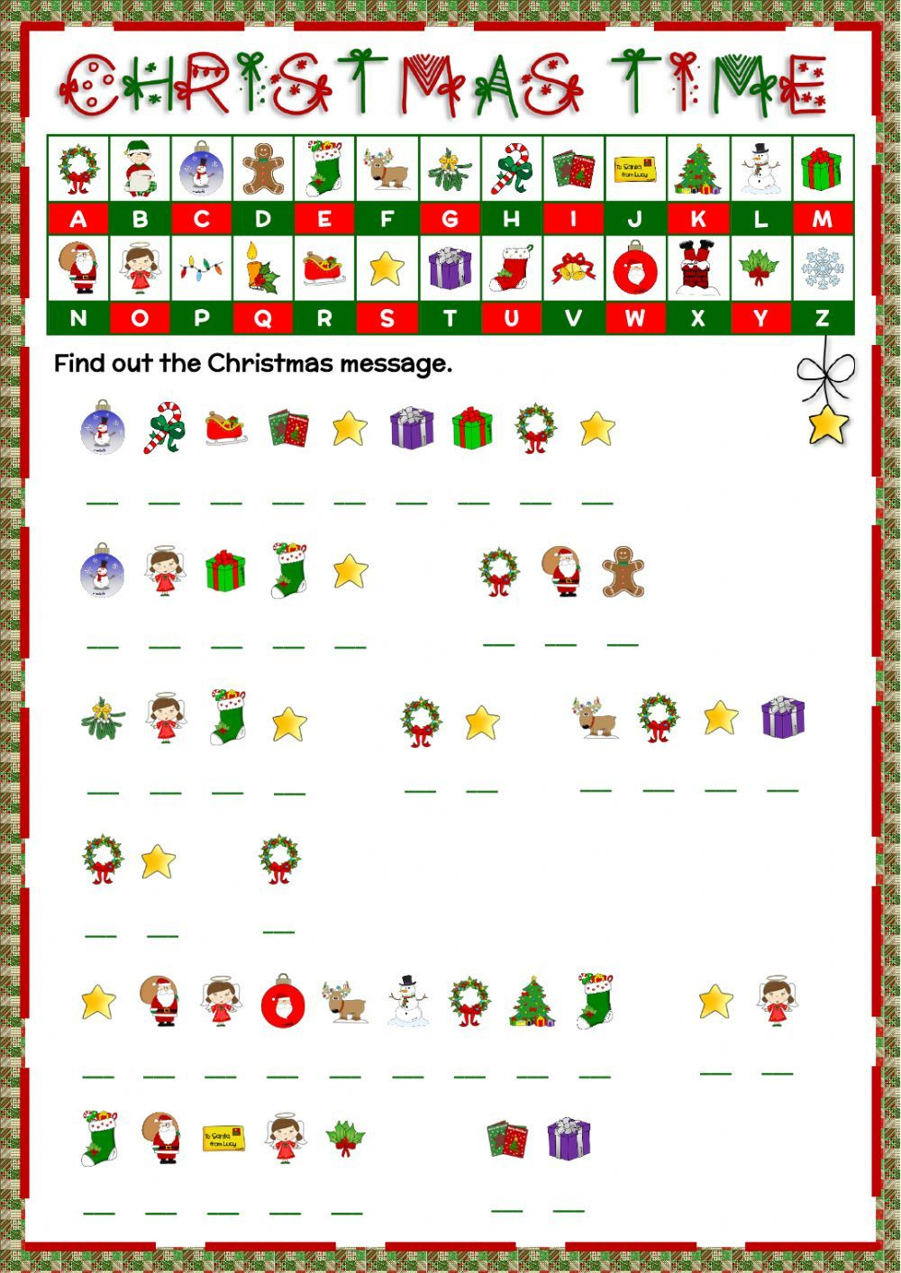 Christmas - Cryptogram Worksheet for Christmas Cryptogram Worksheets