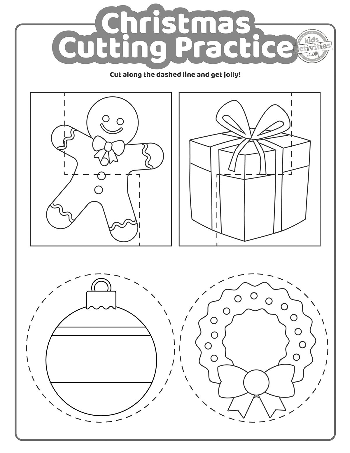 Christmas Cutting Practice Coloring Pages For Kids! Kids throughout Preschool Christmas Cutting Worksheets