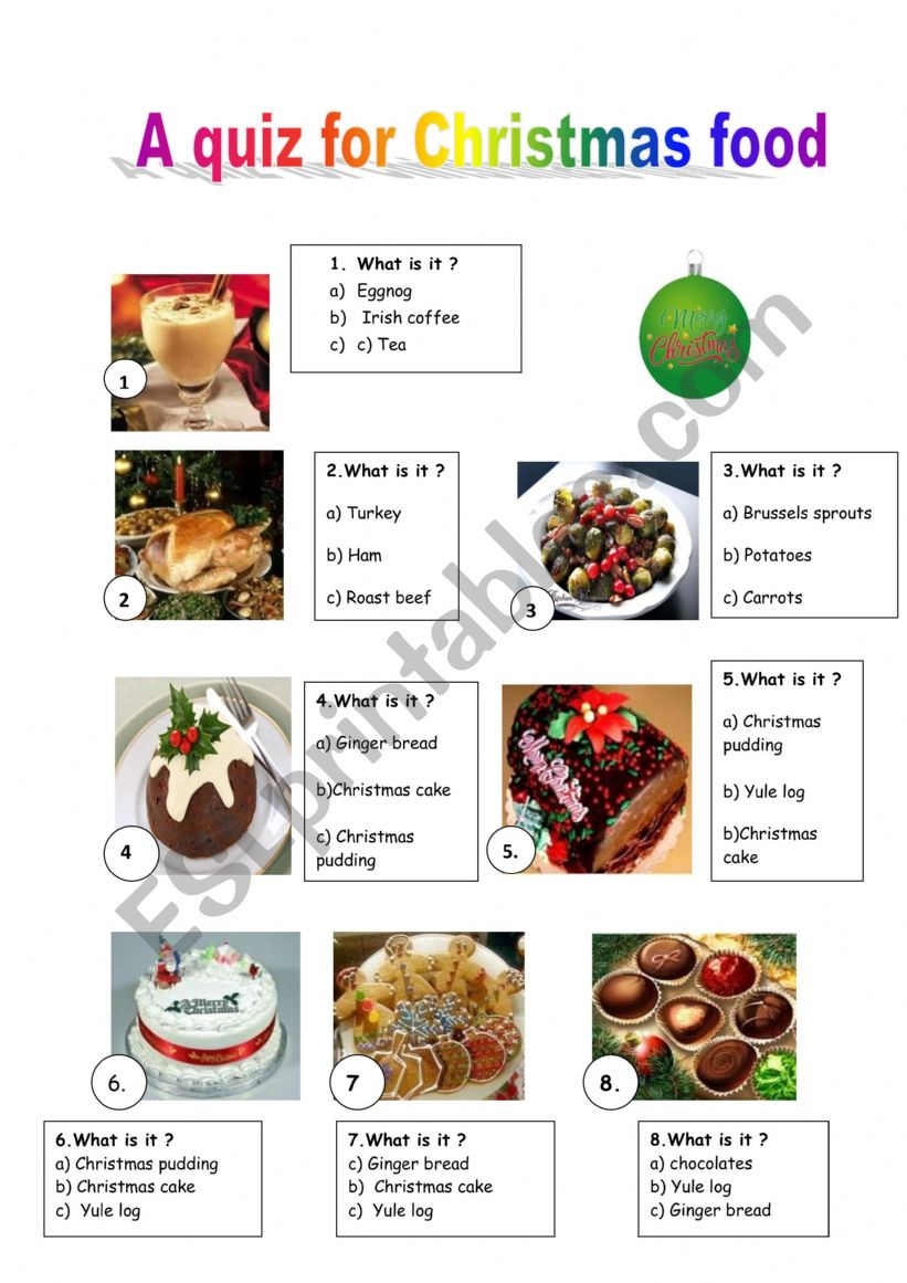 Christmas Food Quiz - Esl Worksheetchritine pertaining to Christmas Food Worksheet