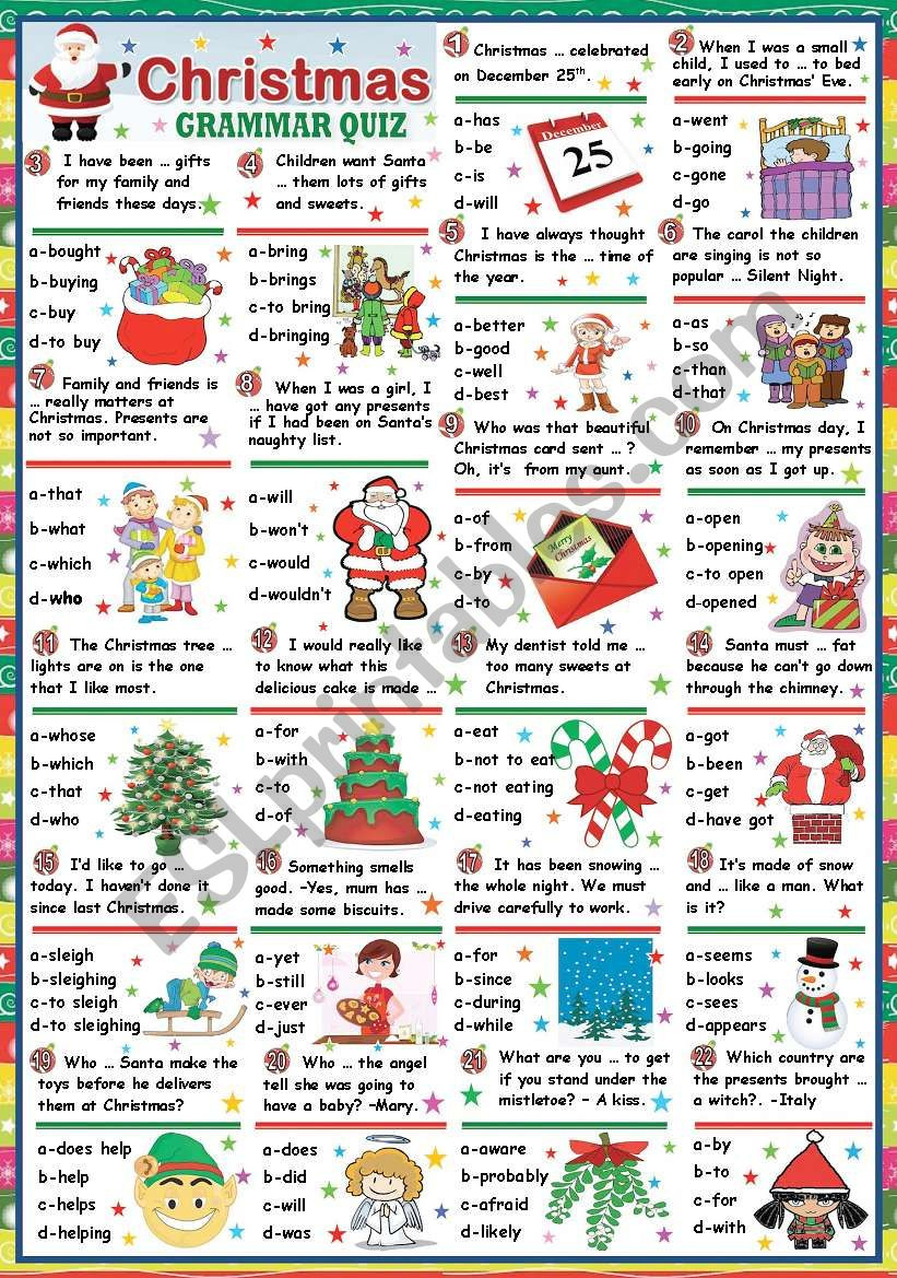 Christmas Grammar Quiz (Key Included) - Esl Worksheetkatiana inside Christmas Grammar Worksheet