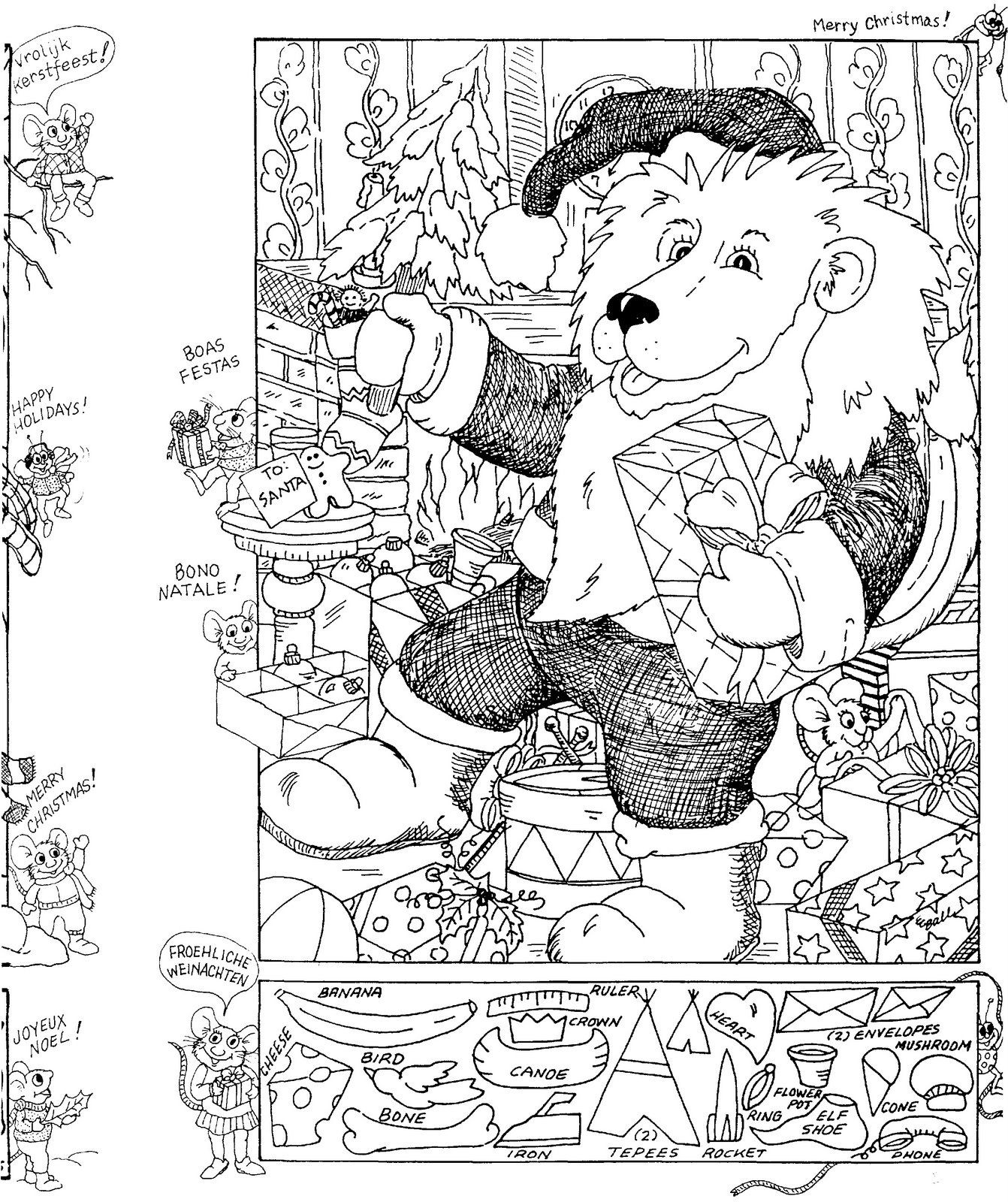 Christmas Hidden Picture Puzzle/Coloring Page throughout Christmas Hidden Object Worksheets