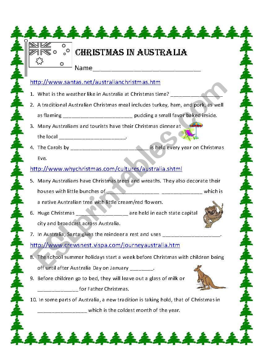 Christmas In Australia - Esl Worksheetbechunter for Christmas in Australia Worksheet