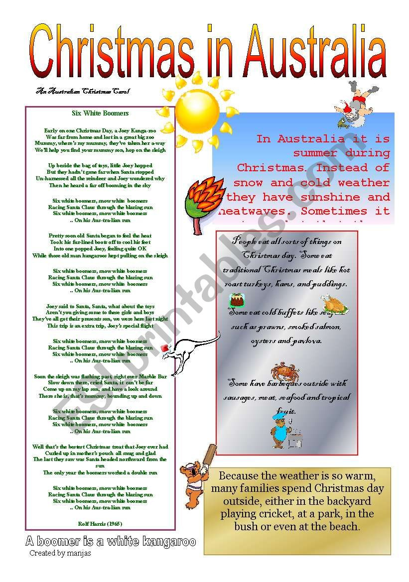 Christmas In Australia - Esl Worksheetmanjas in Christmas in Australia Worksheet