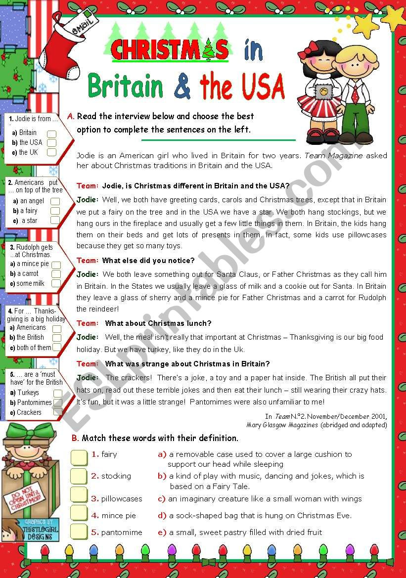 Christmas In Britain And In The Usa - Esl Worksheetmena22 pertaining to Christmas In America Worksheet