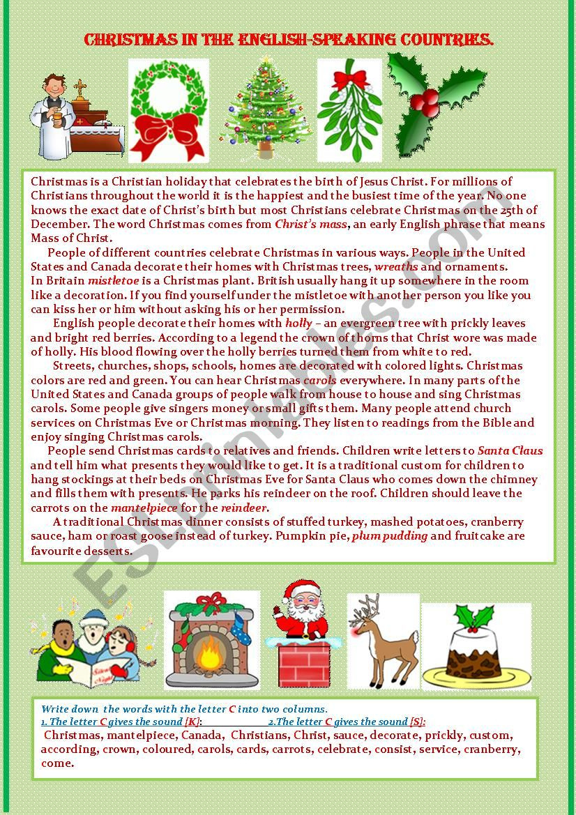 Christmas In The English-Speaking Countries. - Esl Worksheet regarding Christmas in Different Countries Worksheet