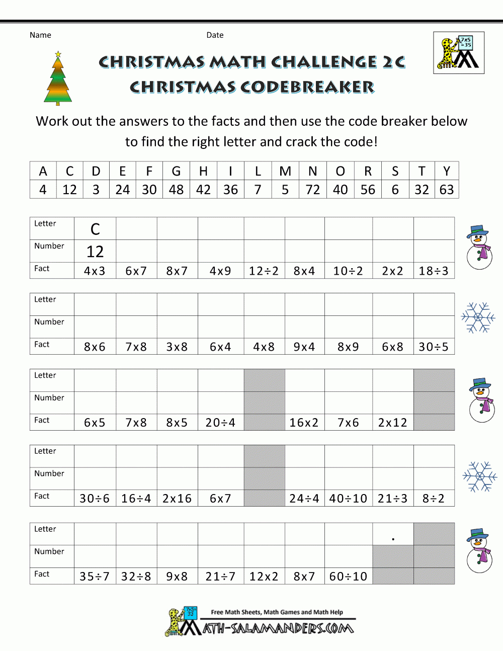 Christmas Math Worksheets (Harder) for 6th Grade Math Christmas Worksheets