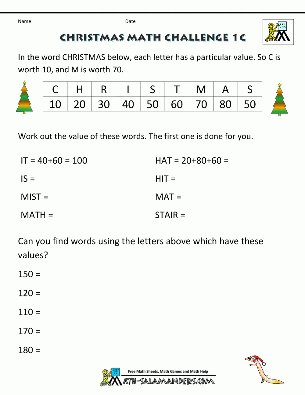 Christmas Math Worksheets (Harder) pertaining to 7Th Grade Christmas Math Worksheets