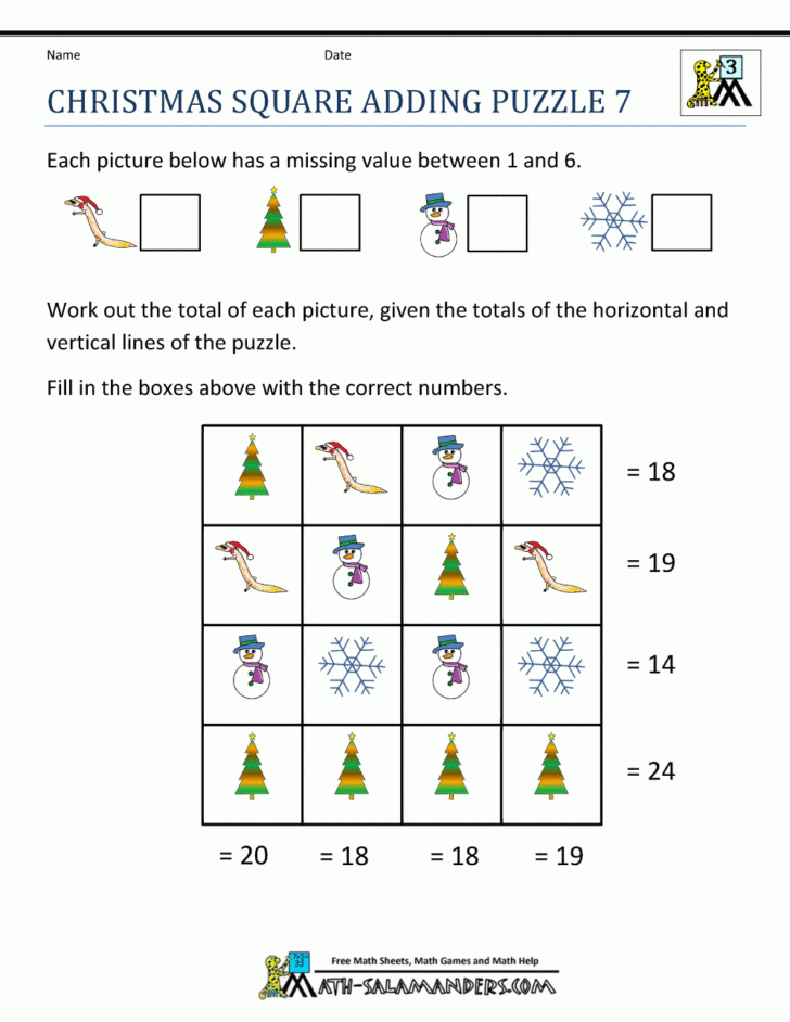 Christmas Equations Worksheet