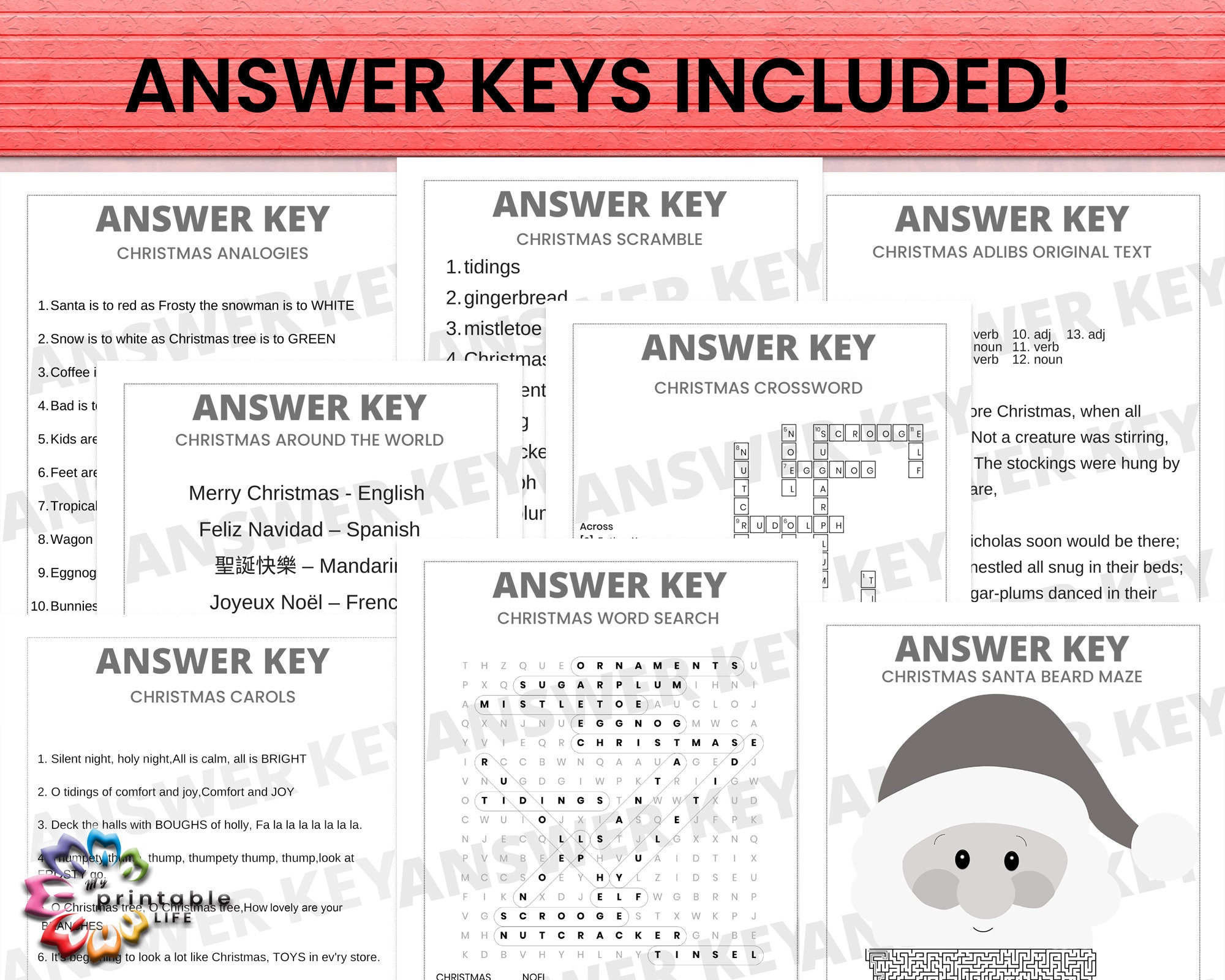 Christmas Puzzles And Games Activity Pages Bundle For Kids And intended for Christmas Analogies Worksheet Answers