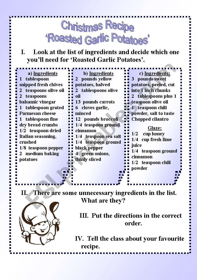 Christmas Recipe - Esl Worksheet*Maria* throughout Christmas Chop Worksheet Answers