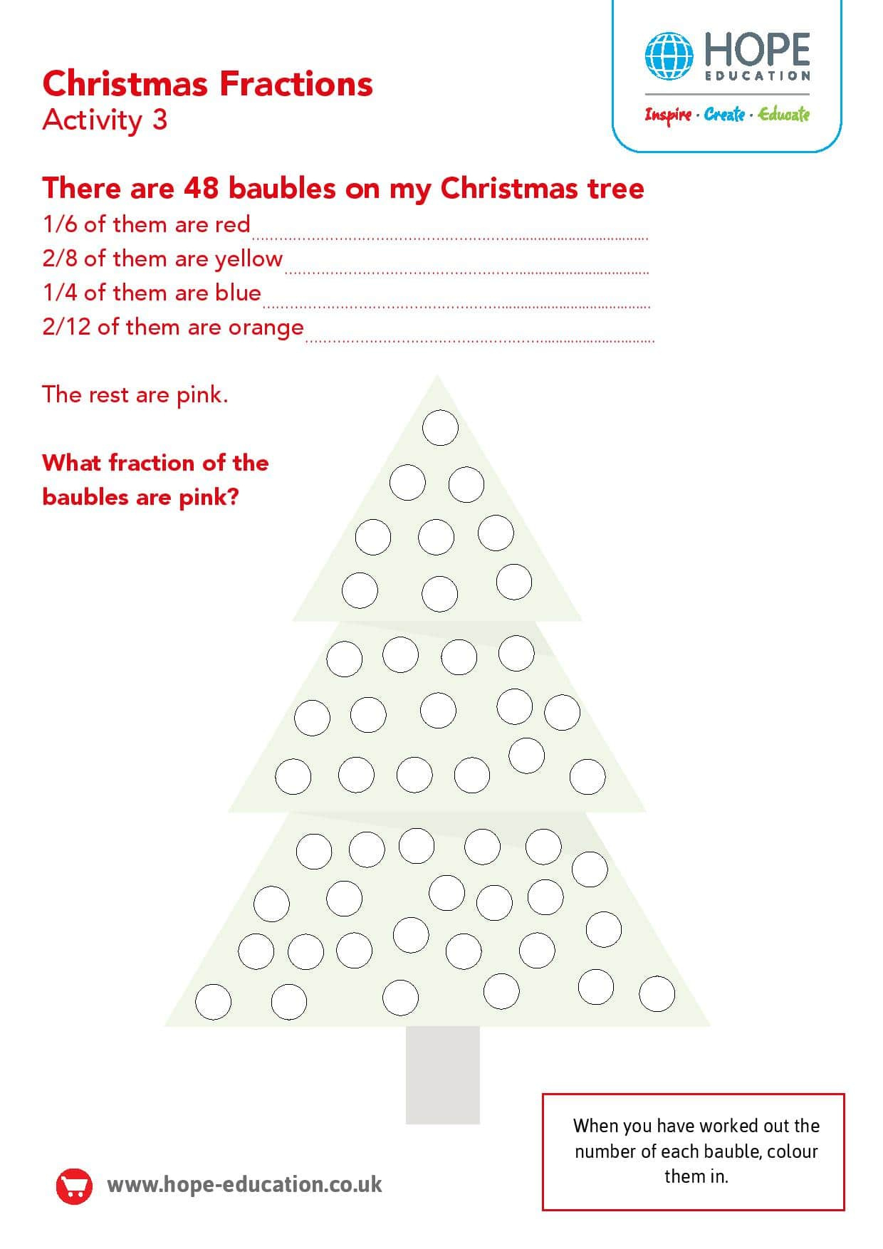 Christmas Tree Fractions: A Festive Maths Worksheet - Hope Blog for Christmas Fraction Worksheets