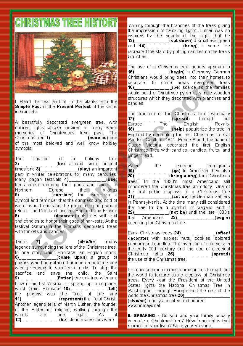 Christmas Tree History - Esl Worksheetteresapr throughout History Of Christmas Worksheet