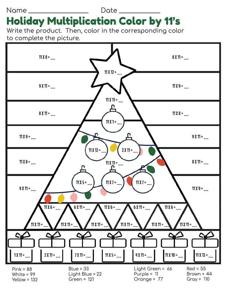 Christmas Tree Multiplication Coloring Sheets | Teachtastic inside Multiplication Coloring Worksheets Christmas