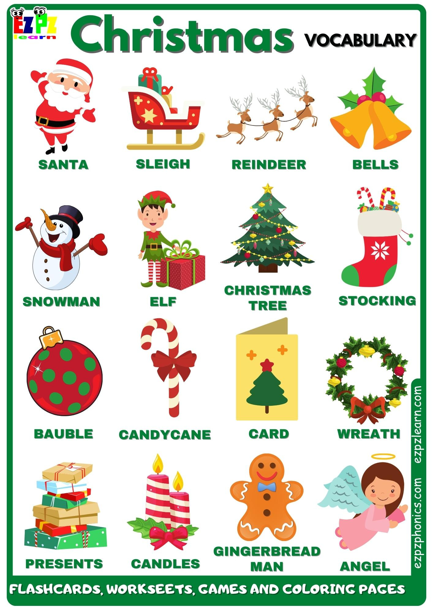 Christmas Vocabulary Free English Vocabulary Resources Flashcards for Printable Christmas Vocabulary Worksheet